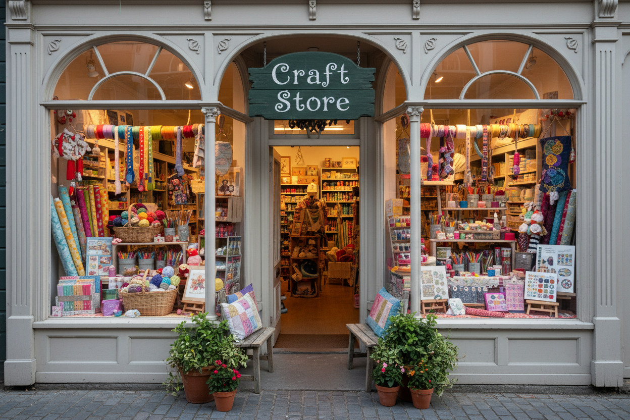 An image of a store front that sells craft items